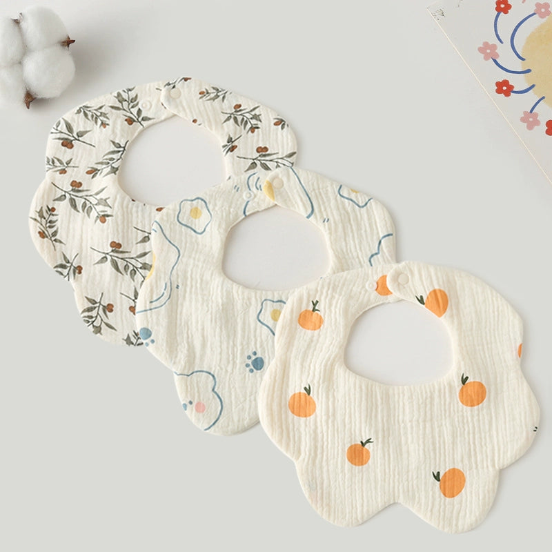 Saliva Towel Baby Spring and Summer Bib Newborn Baby Pure Cotton Gauze Fall and Winter Petals Bib Waterproof Milk Spilt