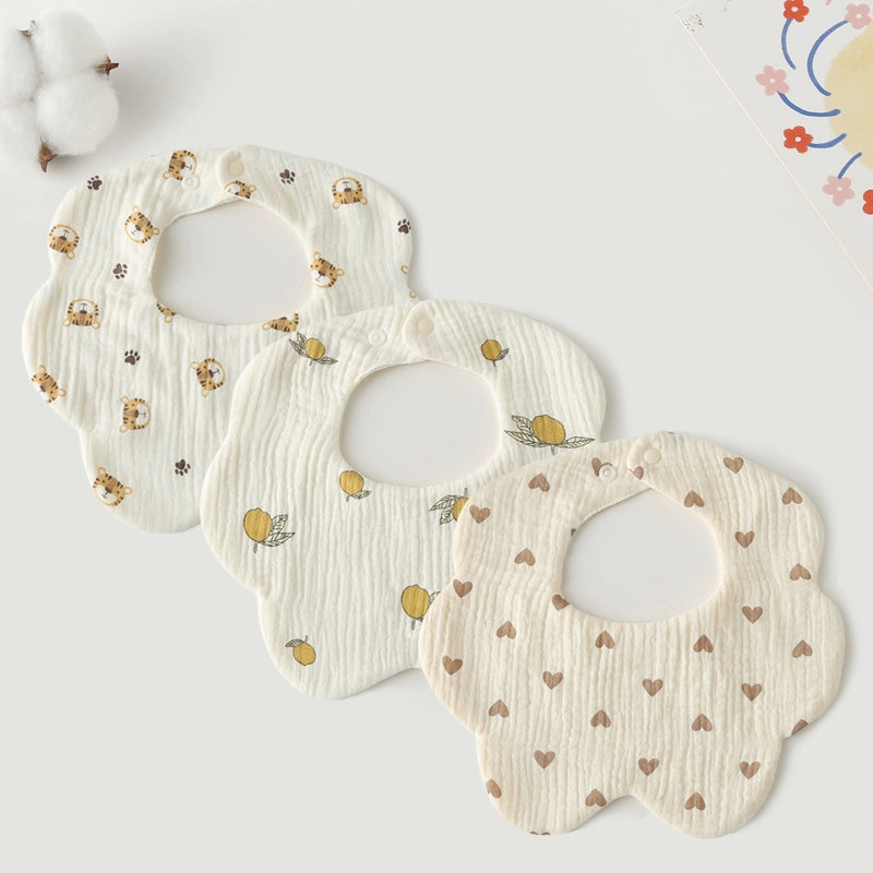 Saliva Towel Baby Spring and Summer Bib Newborn Baby Pure Cotton Gauze Fall and Winter Petals Bib Waterproof Milk Spilt