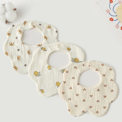 3-Pack Petal Baby Bibs – Cotton Gauze Feeding & Drool Set