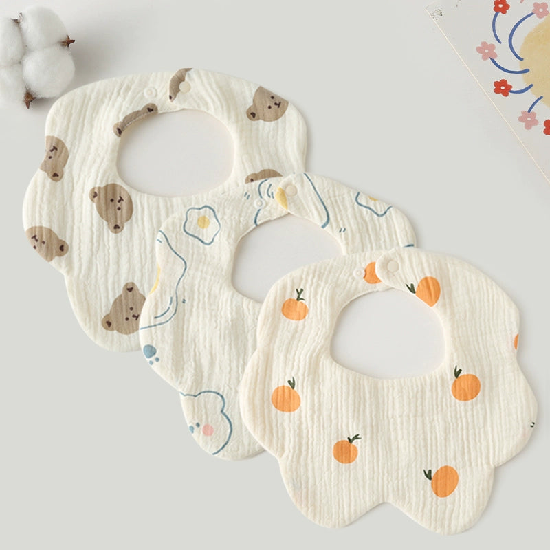 Saliva Towel Baby Spring and Summer Bib Newborn Baby Pure Cotton Gauze Fall and Winter Petals Bib Waterproof Milk Spilt