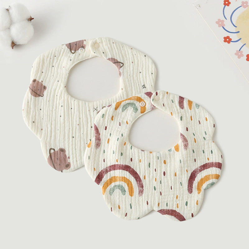 Saliva Towel Baby Spring and Summer Bib Newborn Baby Pure Cotton Gauze Fall and Winter Petals Bib Waterproof Milk Spilt