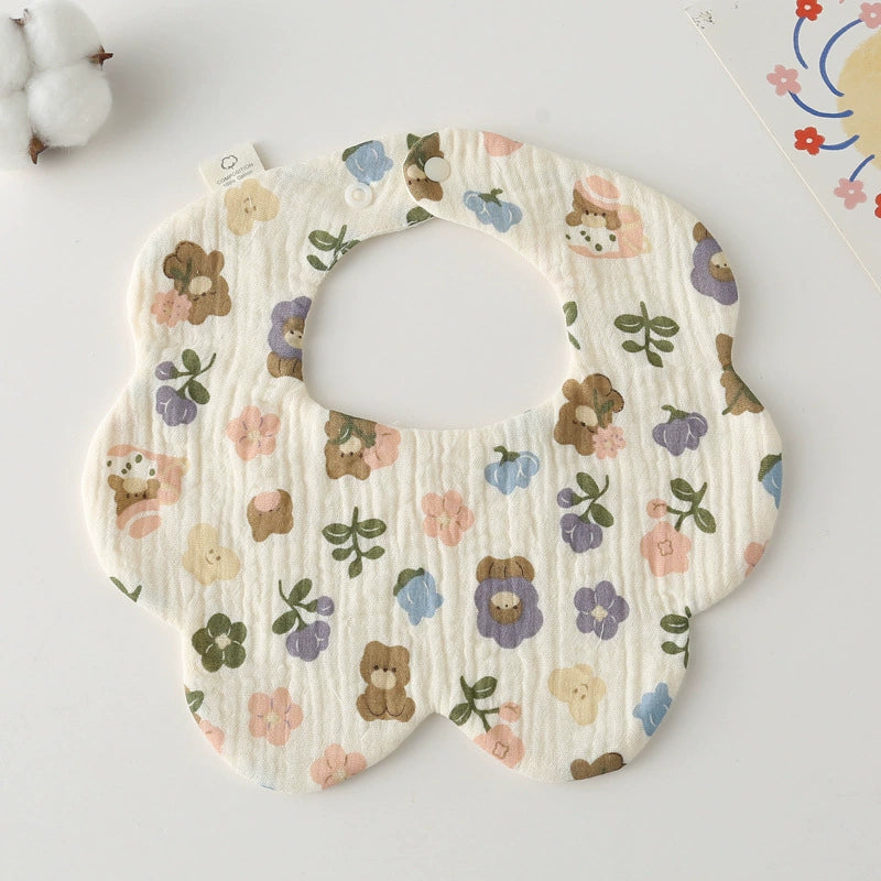 Saliva Towel Baby Spring and Summer Bib Newborn Baby Pure Cotton Gauze Fall and Winter Petals Bib Waterproof Milk Spilt