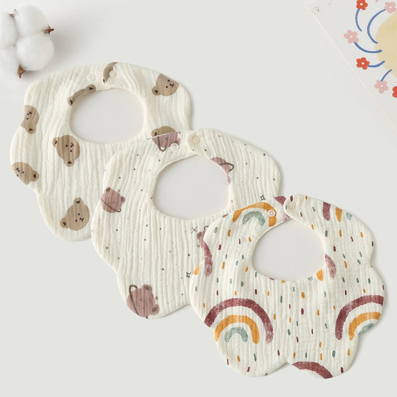 Saliva Towel Baby Spring and Summer Bib Newborn Baby Pure Cotton Gauze Fall and Winter Petals Bib Waterproof Milk Spilt