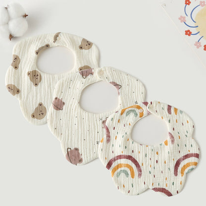 3-Pack Petal Baby Bibs – Cotton Gauze Feeding & Drool Set