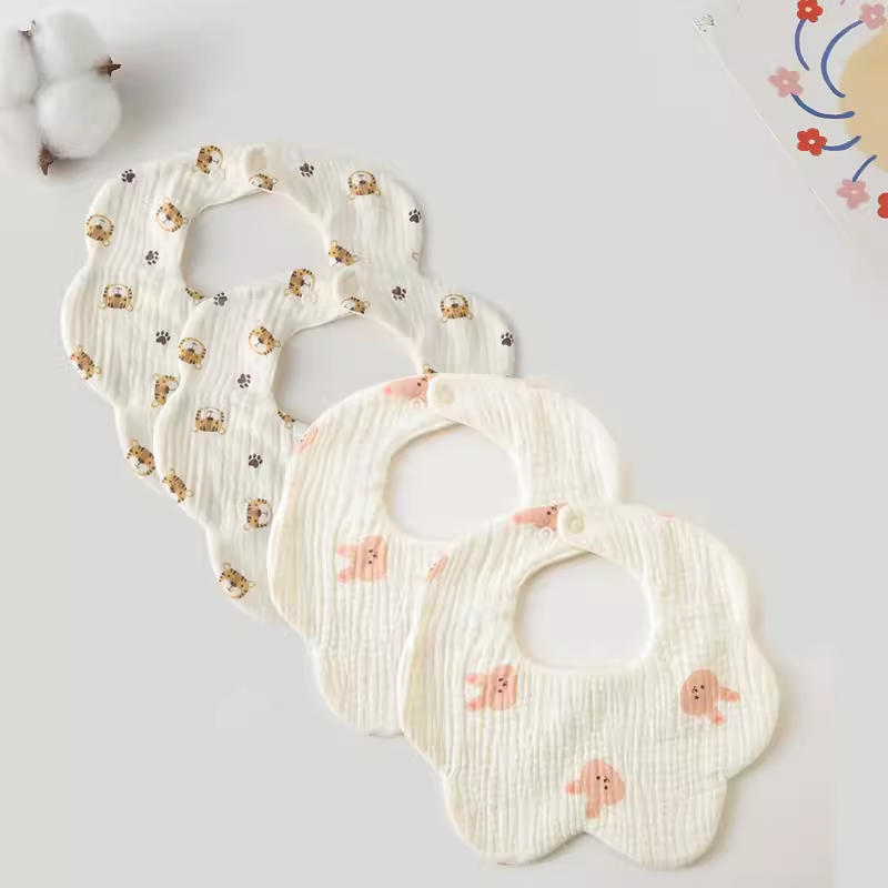 Saliva Towel Baby Spring and Summer Bib Newborn Baby Pure Cotton Gauze Fall and Winter Petals Bib Waterproof Milk Spilt