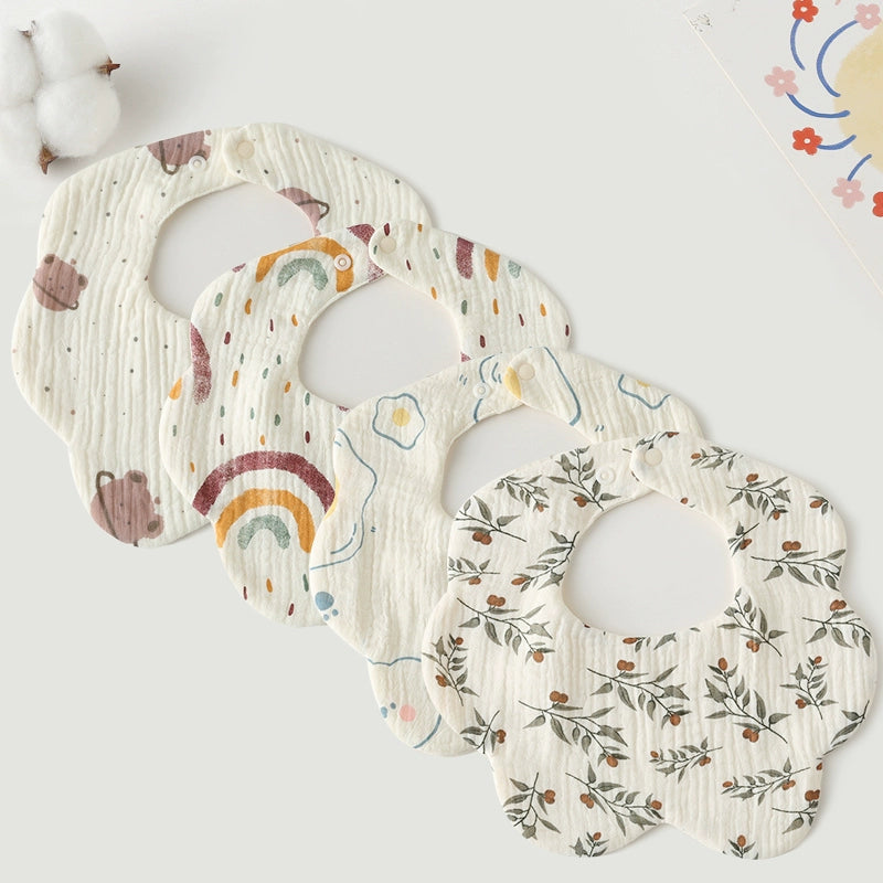 Saliva Towel Baby Spring and Summer Bib Newborn Baby Pure Cotton Gauze Fall and Winter Petals Bib Waterproof Milk Spilt