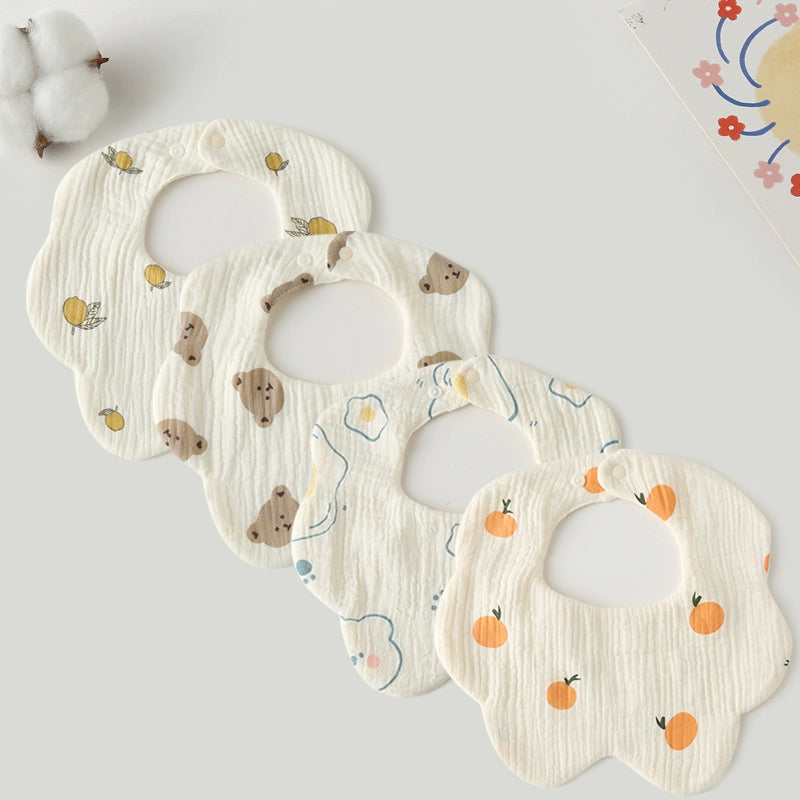 Saliva Towel Baby Spring and Summer Bib Newborn Baby Pure Cotton Gauze Fall and Winter Petals Bib Waterproof Milk Spilt