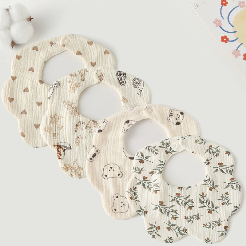 Saliva Towel Baby Spring and Summer Bib Newborn Baby Pure Cotton Gauze Fall and Winter Petals Bib Waterproof Milk Spilt