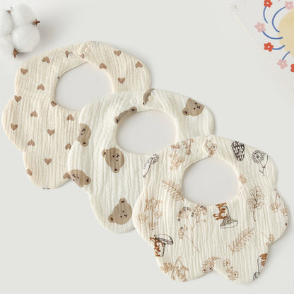 3-Pack Petal Baby Bibs – Cotton Gauze Feeding & Drool Set