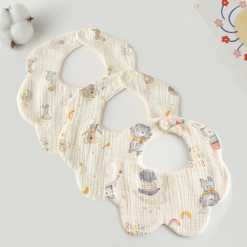 Saliva Towel Baby Spring and Summer Bib Newborn Baby Pure Cotton Gauze Fall and Winter Petals Bib Waterproof Milk Spilt
