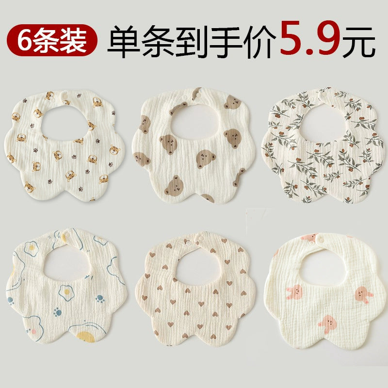 Saliva Towel Baby Spring and Summer Bib Newborn Baby Pure Cotton Gauze Fall and Winter Petals Bib Waterproof Milk Spilt