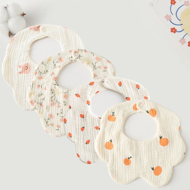 Saliva Towel Baby Spring and Summer Bib Newborn Baby Pure Cotton Gauze Fall and Winter Petals Bib Waterproof Milk Spilt