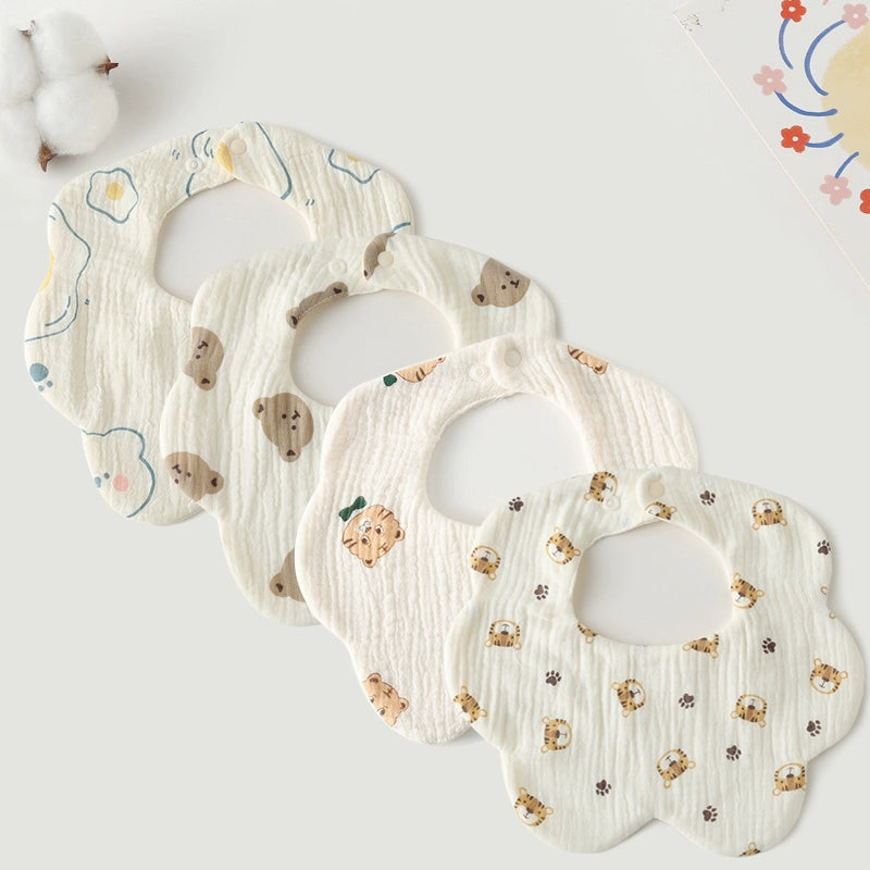 Saliva Towel Baby Spring and Summer Bib Newborn Baby Pure Cotton Gauze Fall and Winter Petals Bib Waterproof Milk Spilt