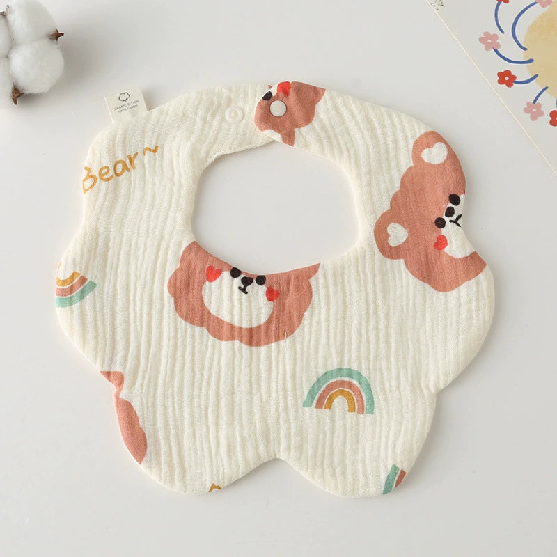 Saliva Towel Baby Spring and Summer Bib Newborn Baby Pure Cotton Gauze Fall and Winter Petals Bib Waterproof Milk Spilt