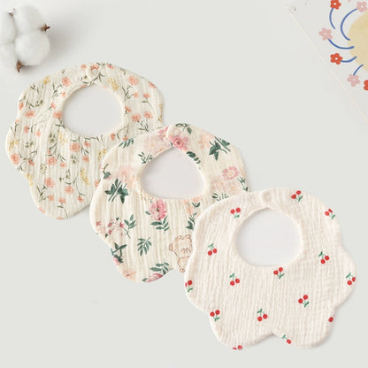 3-Pack Petal Baby Bibs – Cotton Gauze Feeding & Drool Set
