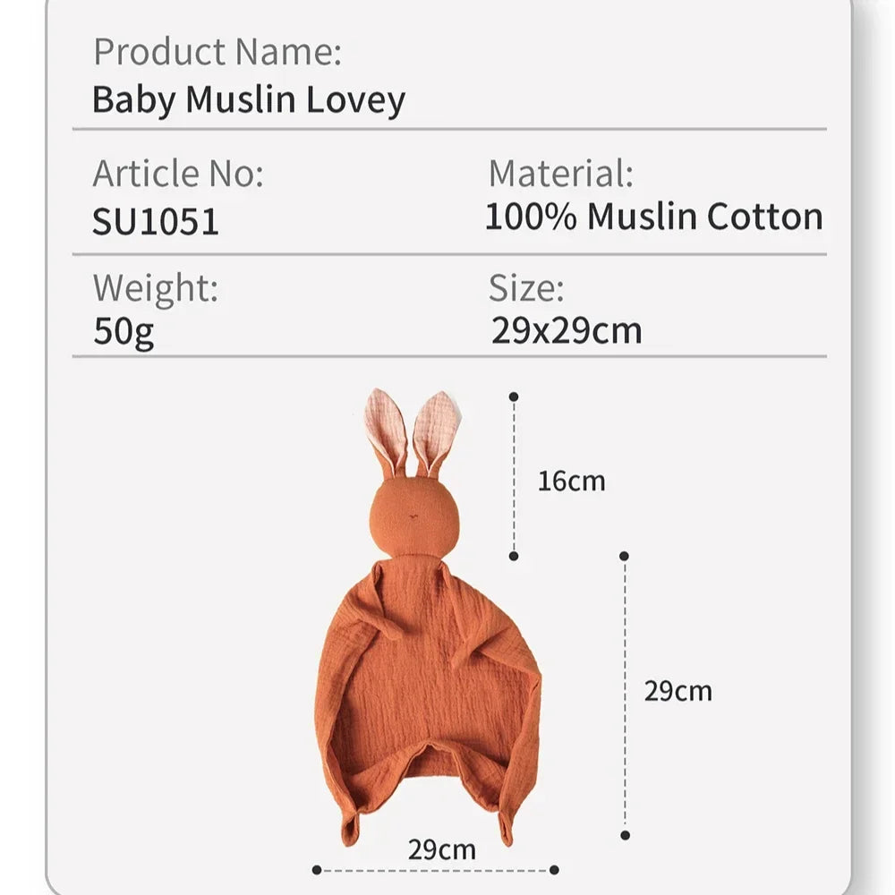 Baby Soothing Towel | 100% Muslin Cotton Comfort Blanket with Cute Bunny Design