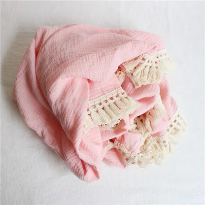 Cotton Muslin Swaddle Blanket – Tassel Baby Wrap