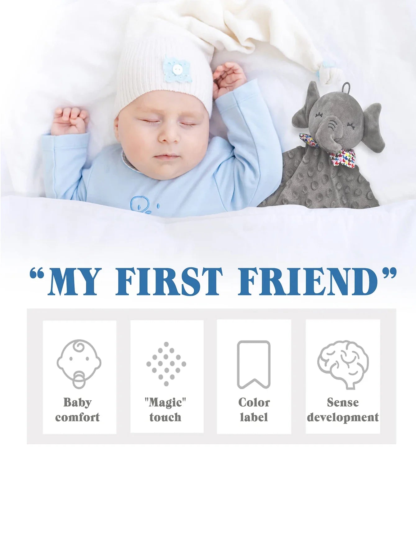 Elephant Baby Comforter Blanket - Soft Rattle Toy & Security Sleeping Towel for Toddlers