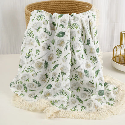 Cotton Muslin Swaddle Blanket – Tassel Baby Wrap