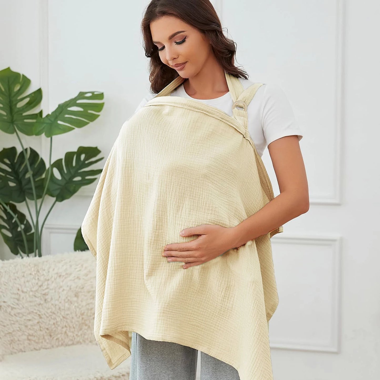 Muslin Nursing Cover - Breathable Breastfeeding Privacy Cover with Arch Neckline
