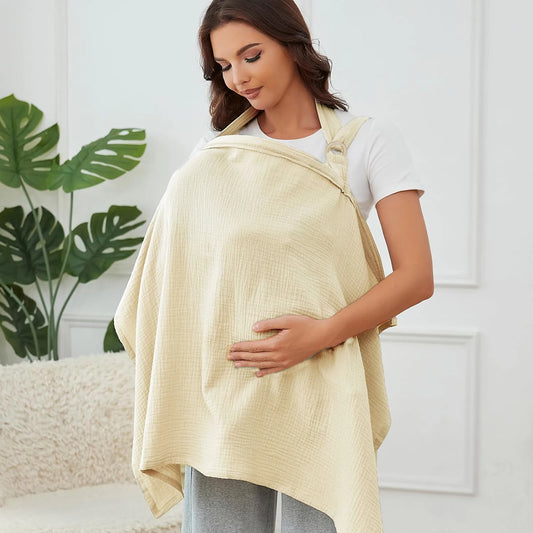 Muslin Nursing Cover - Breathable Breastfeeding Privacy Cover with Arch Neckline