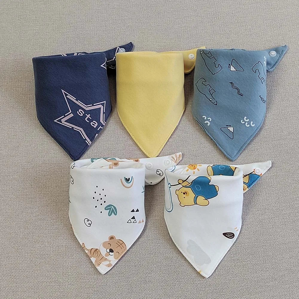 5pcs/lot Baby Bibs Triangle Double Cotton Bibs Cartoon Print Saliva Towel Baby Boys Girls Feeding Apron Cotton Bandana Bibs