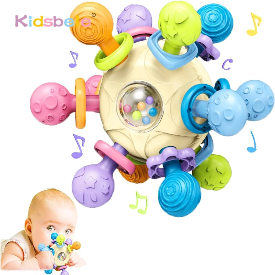 Newborn Infant Shake Grab Spin Multi Sensory Ball Toy 3 in 1 Soft Silicone Chew & Grab Toy for Babies 0-12 Months Christmas Gift
