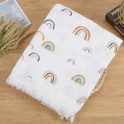 Cotton Muslin Swaddle Blanket – Tassel Baby Wrap