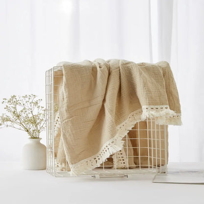 Cotton Muslin Swaddle Blanket – Tassel Baby Wrap