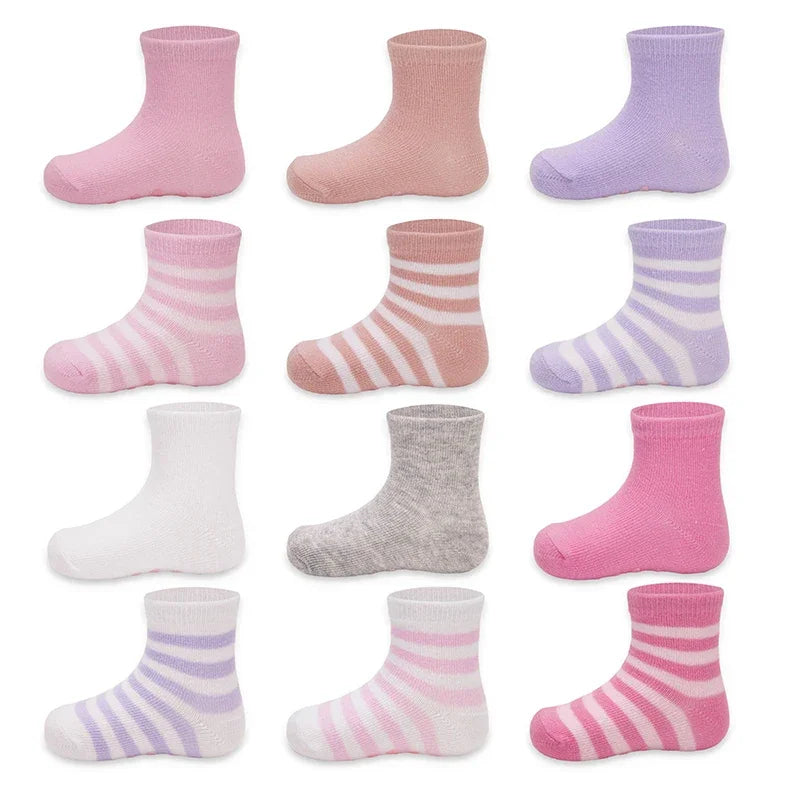 12 Pairs/lot 0 to 4 Yrs Cotton Children's Anti-slip Non Skid Socks For Boys Girl Floor Kid Sock With Rubber Grips Four Season