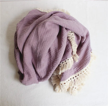 Cotton Muslin Swaddle Blanket – Tassel Baby Wrap