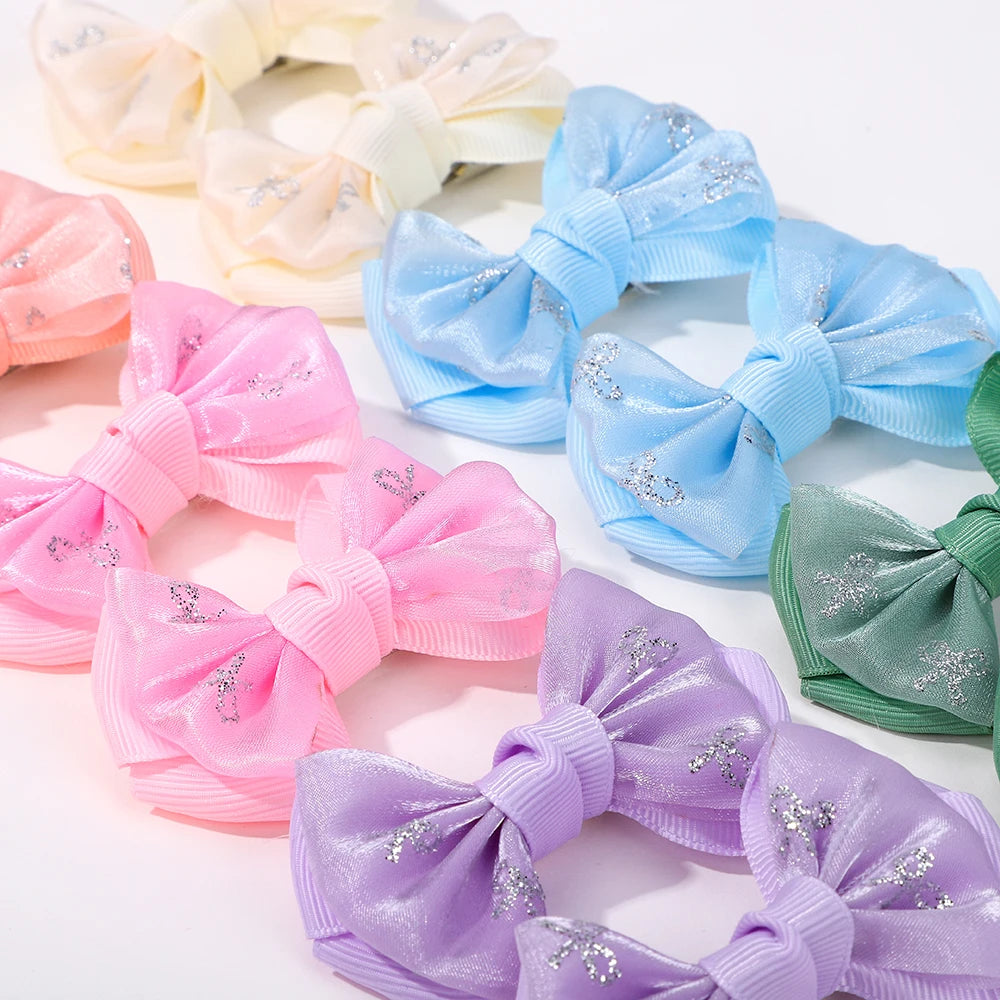 10Pcs/set lovely bowknot hairgripes for girls hair bangs hair clip fresh yarns ribbon alloy barrette boutique kids headwear