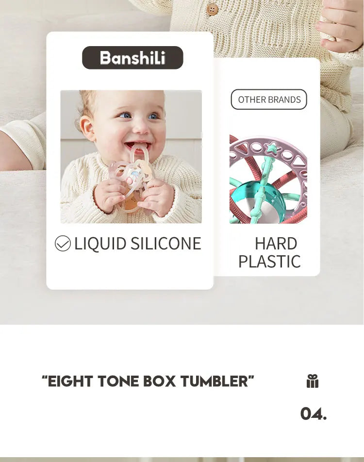 Silicone Baby Rattle Teether - Soft Chewable Sensory Toy for Infants 0-3 Years