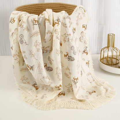 Cotton Muslin Swaddle Blanket – Tassel Baby Wrap