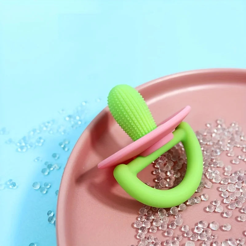 Silicone Teething Ring – Pacifier Type Teether with Soft Molar Stick & Massage Dots for Babie