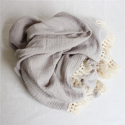 Cotton Muslin Swaddle Blanket – Tassel Baby Wrap