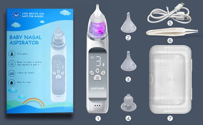 Electric Baby Nasal Aspirator – USB Rechargeable with Music, Lights & 3 Silicone Tips (0-24 Months)