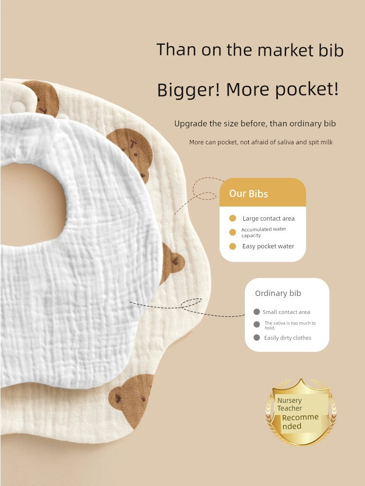 Saliva Towel Baby Spring and Summer Bib Newborn Baby Pure Cotton Gauze Fall and Winter Petals Bib Waterproof Milk Spilt