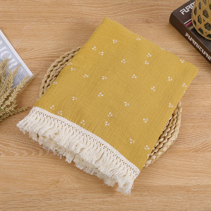 Cotton Muslin Swaddle Blanket – Tassel Baby Wrap