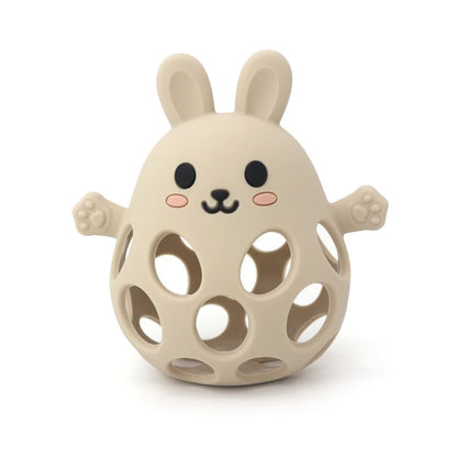 Silicone Baby Teether Gift Set - Rabbit & Owl Shaped Cartoon Teething Toy with Bell