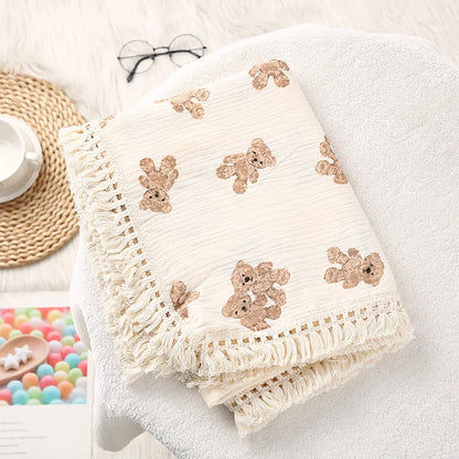 Cotton Muslin Swaddle Blanket – Tassel Baby Wrap
