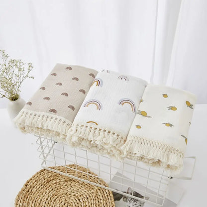 Cotton Muslin Swaddle Blanket – Tassel Baby Wrap