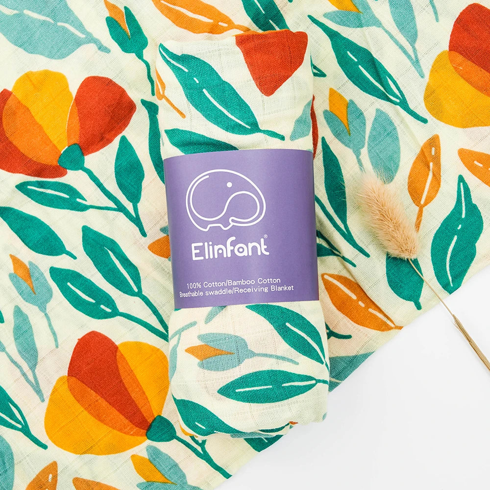 Bamboo Cotton Baby Muslin Swaddle Blanket - 120x110cm Soft Print Wrap by Elinfant