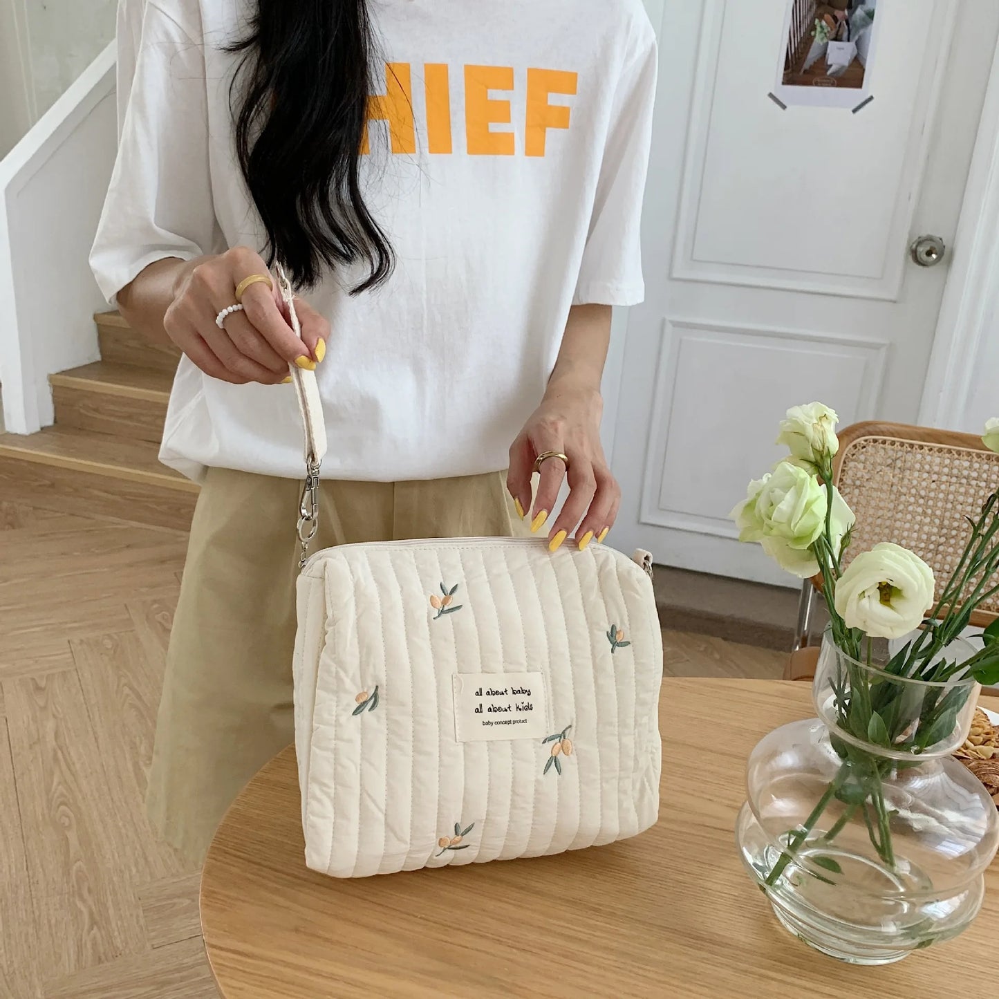 Ins Cotton Diaper Bag for Stroller Hanging Bag Baby Items Nappy Caddy Organizer Mommy Bag Zipper Cute Women Makeup Bag Kids