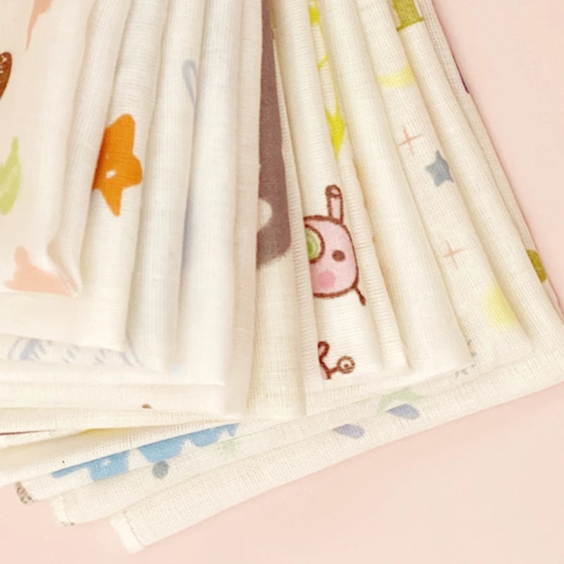 10Pcs Baby Washcloths Cartoon Cute Print Double Layer Gauze Infant Face Towel Absorbent Square Burp Cloths Handkerchief Random