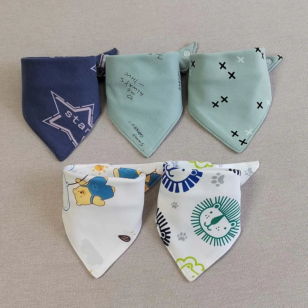 5pcs/lot Baby Bibs Triangle Double Cotton Bibs Cartoon Print Saliva Towel Baby Boys Girls Feeding Apron Cotton Bandana Bibs