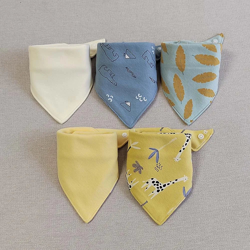 5pcs/lot Baby Bibs Triangle Double Cotton Bibs Cartoon Print Saliva Towel Baby Boys Girls Feeding Apron Cotton Bandana Bibs