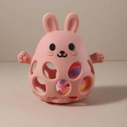 Silicone Baby Teether Gift Set - Rabbit & Owl Shaped Cartoon Teething Toy with Bell