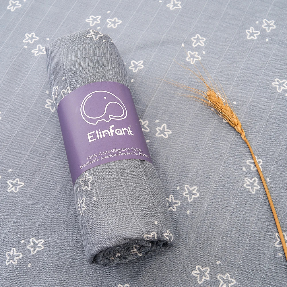 Bamboo Cotton Baby Muslin Swaddle Blanket - 120x110cm Soft Print Wrap by Elinfant