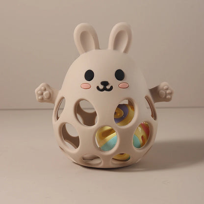 Silicone Baby Teether Gift Set - Rabbit & Owl Shaped Cartoon Teething Toy with Bell